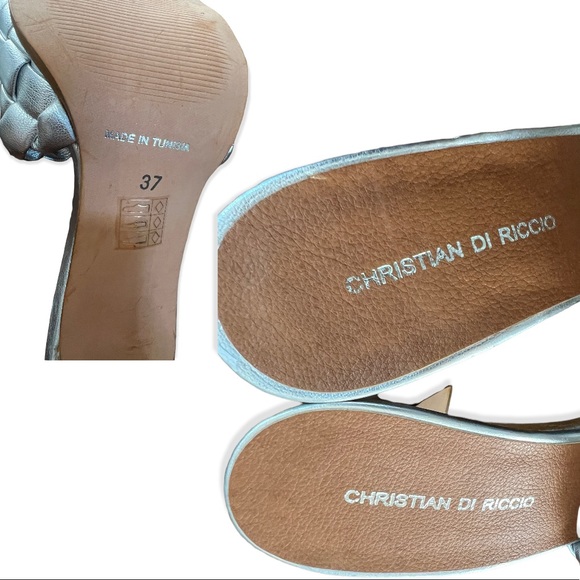 Christian Di Riccio Puffy Braided Silver Metallic Slip On block heeled sandals - Picture 3 of 3